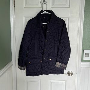 Barbour light quilt navy jacket with plaid sleeves